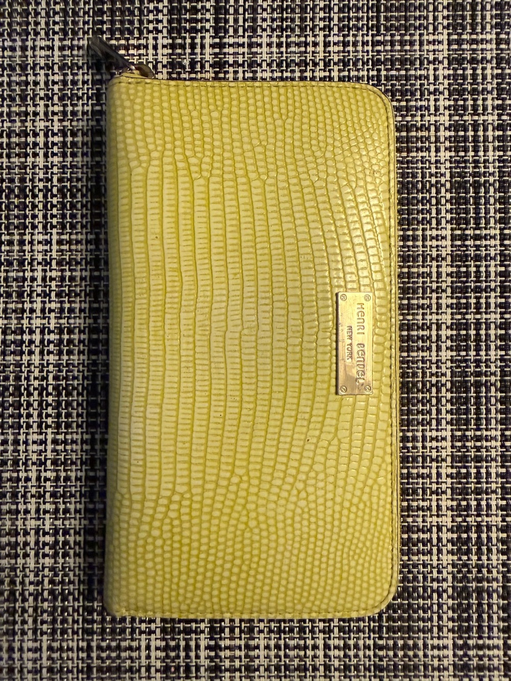 Henri Bendel Lime Lizard Embossed Calfskin Leather Zip Around Wallet